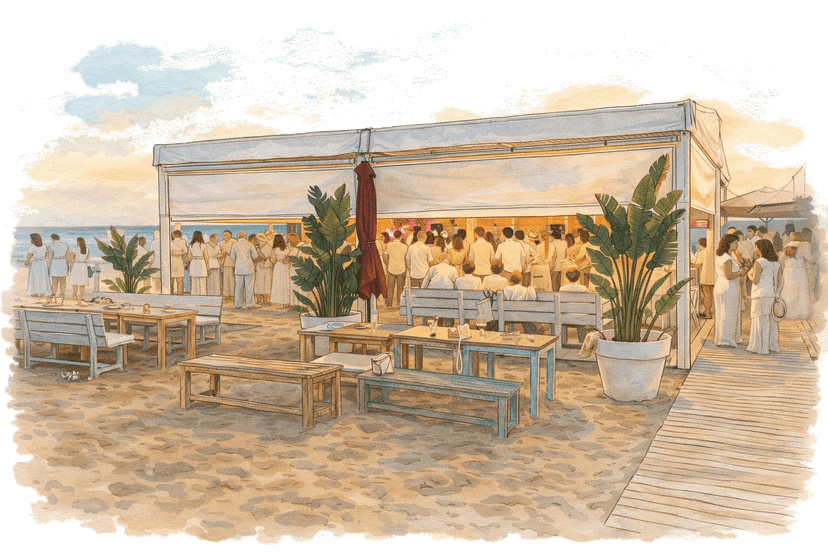 Drinks and food on the beach